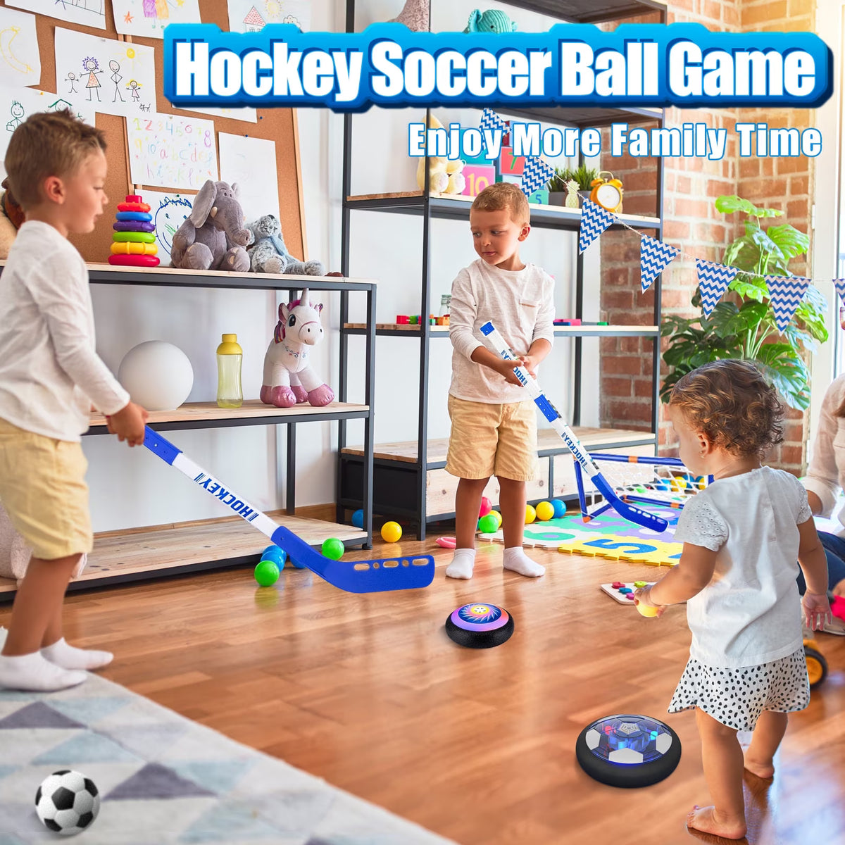 Carsky Hover Soccer Ball Set, 3-in-1 LED Soccer Hockey Bowling Set Indoor/Outdoor Toys, Gifts for 3 4 5 6 7 8+ Years Boy Girl
