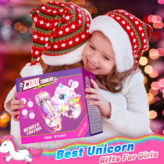 Carsky Unicorn Remote Control Car for Girls,Rechargeable 360°Stunt RC Cars Rotation 4WD Remote Cars with LED Lights,Fun Indoor Outdoor Toys for Kids,Chritmas Birthday Gift for 3 4 5 6 Year Old Girl