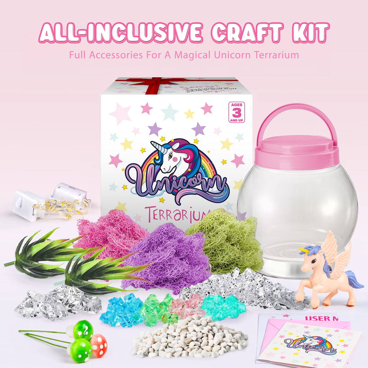 Carsky Light Up Unicorn Terrarium Kit for Kids, Unicorns Gifts for Girls - Unicorn Toys & Stuff, Arts & Crafts Kits, 6 Year Old Girls Gifts Birthday Christmas Ages 5 7 8