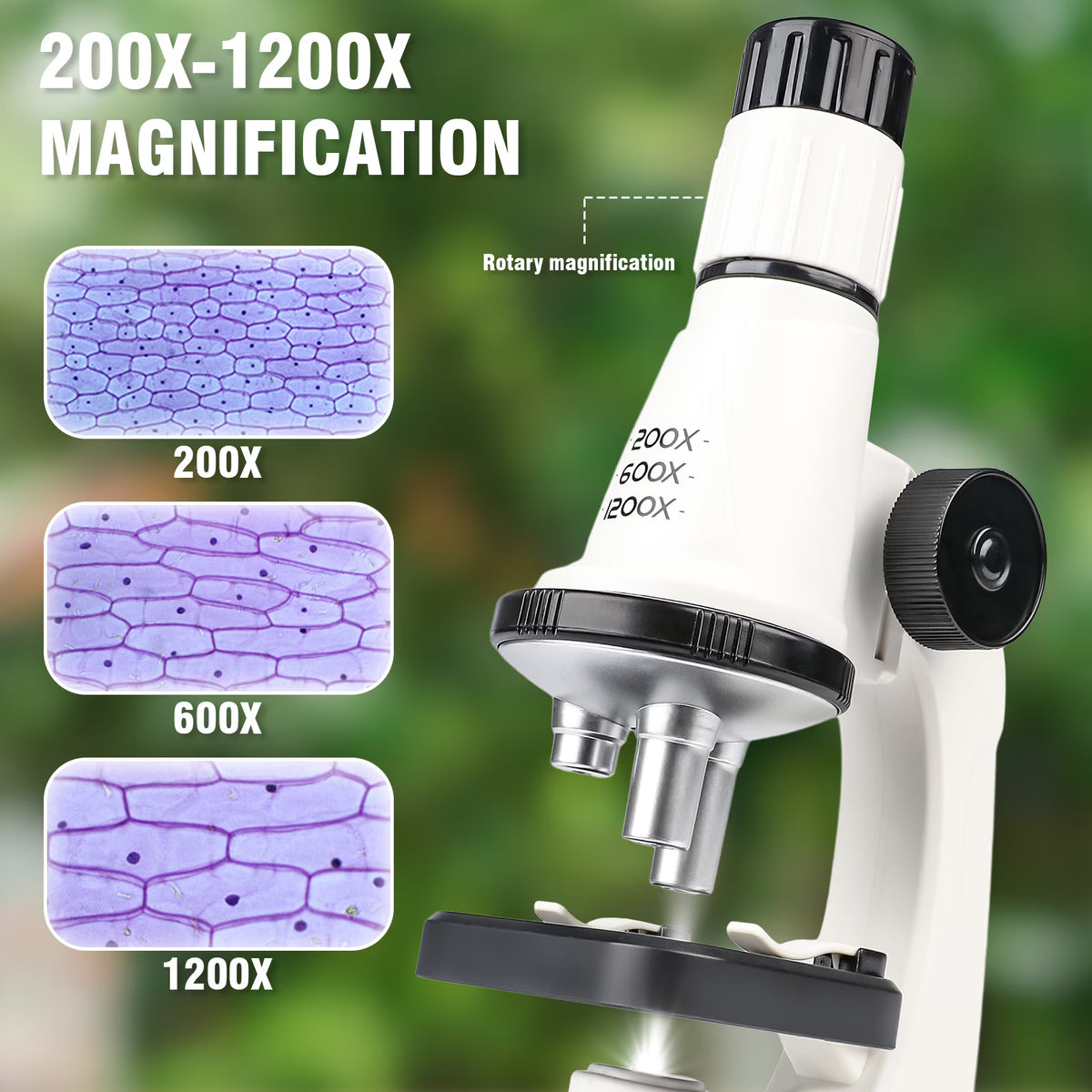 Carsky Microscope for Kids, Science Kits for Kids Beginner STEM Microscope Kit with LED 200X, 600X, 1200X Magnification, Educational Toys Birthday Gift fot Kids Age 5-7 8-12