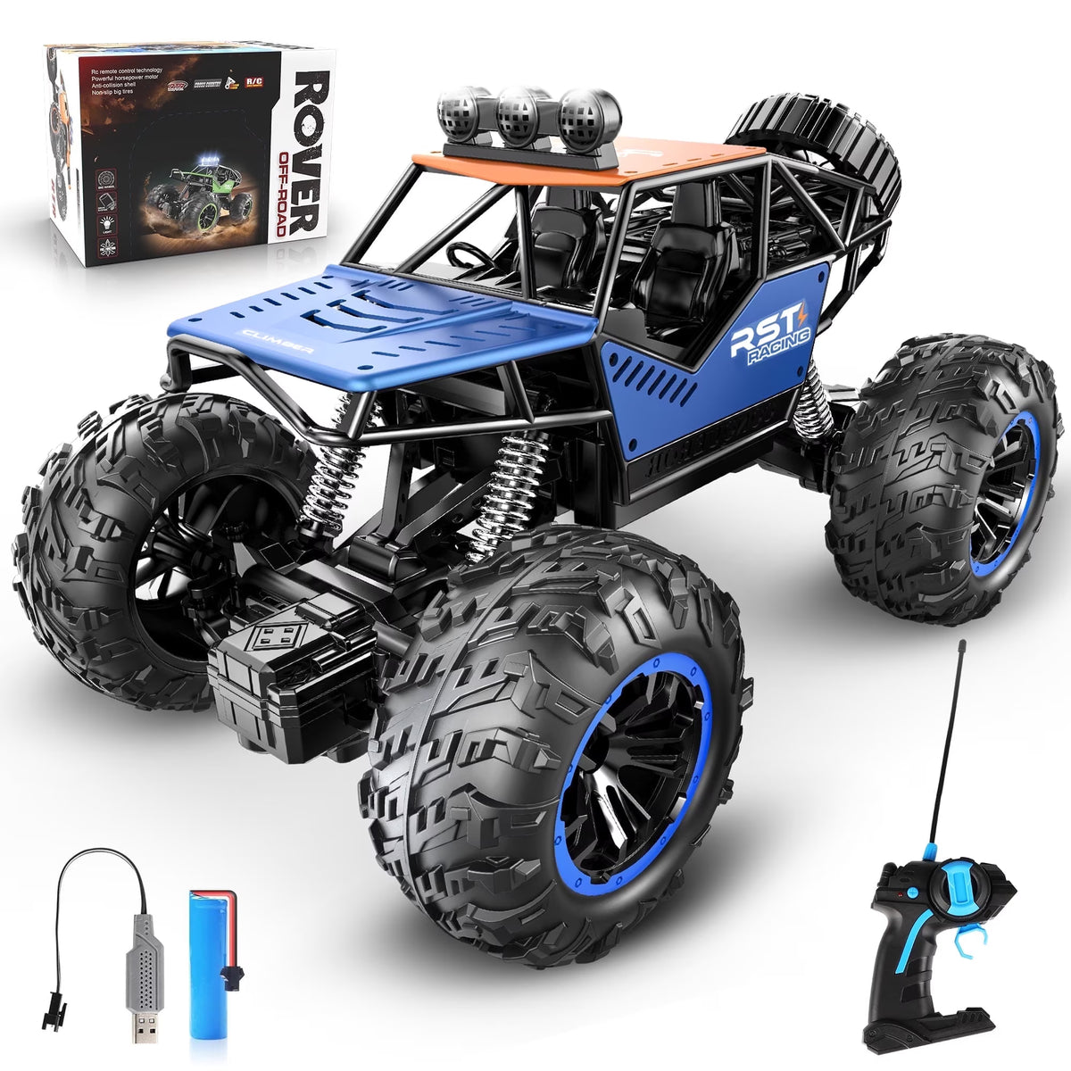 Carsky Blue Remote Control Cars 1:18, All Terrain Metal Shell 4X4 Off-Road Vehicle Monster Truck, High Speed 2.4 GHz RC Car, Christmas Birthday Gift Outdoor Toys for Kids 6+ & Adults