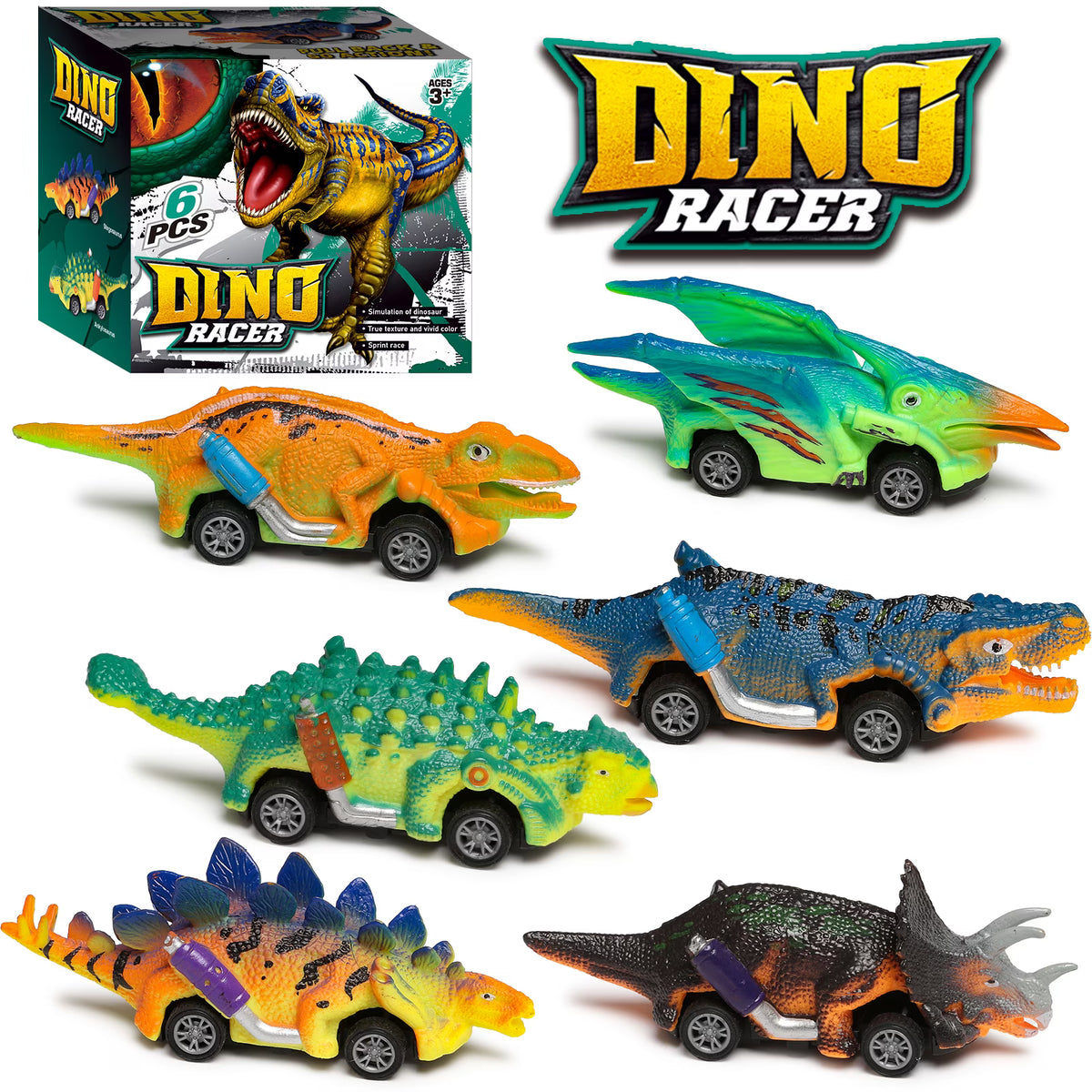 Carsky Dinosaur Toys, Boy Toys Car Ages 2 3 4 5 6, Dinosaur Pull Back Car 6 PCS for Toddlers Kids Boys Toys Ages 2-6 Years Old,Birthday Gifts.
