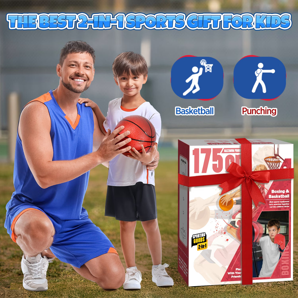 Carsky 2 in 1 Kids Basketball Hoop&Punching Bag, Boxing Set with Gloves, 69 inch Adjustable Height for All Ages, Indoor/Outdoor Sports Game Christmas Gifts Toys for Boys 5-7, 8-11 12+