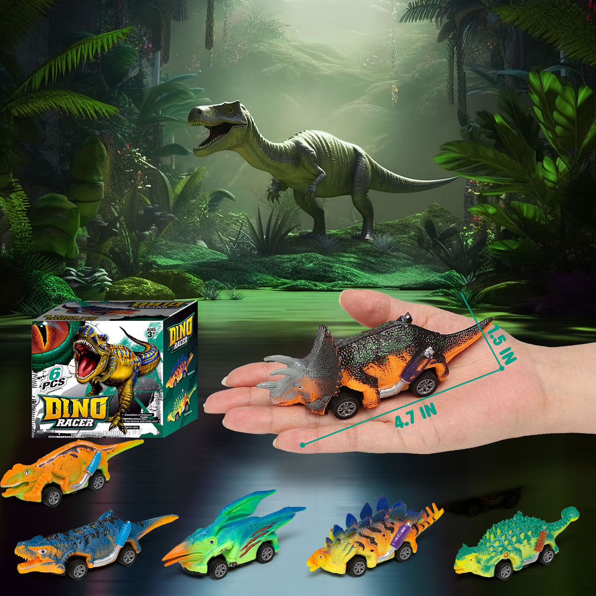 Carsky Dinosaur Toys, Boy Toys Car Ages 2 3 4 5 6, Dinosaur Pull Back Car 6 PCS for Toddlers Kids Boys Toys Ages 2-6 Years Old,Birthday Gifts.