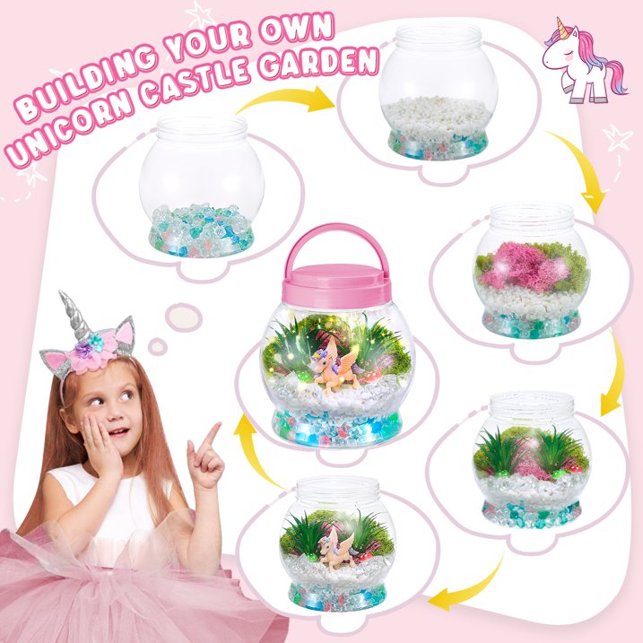 Carsky Light Up Unicorn Terrarium Kit for Kids, Unicorns Gifts for Girls - Unicorn Toys & Stuff, Arts & Crafts Kits, 6 Year Old Girls Gifts Birthday Christmas Ages 5 7 8