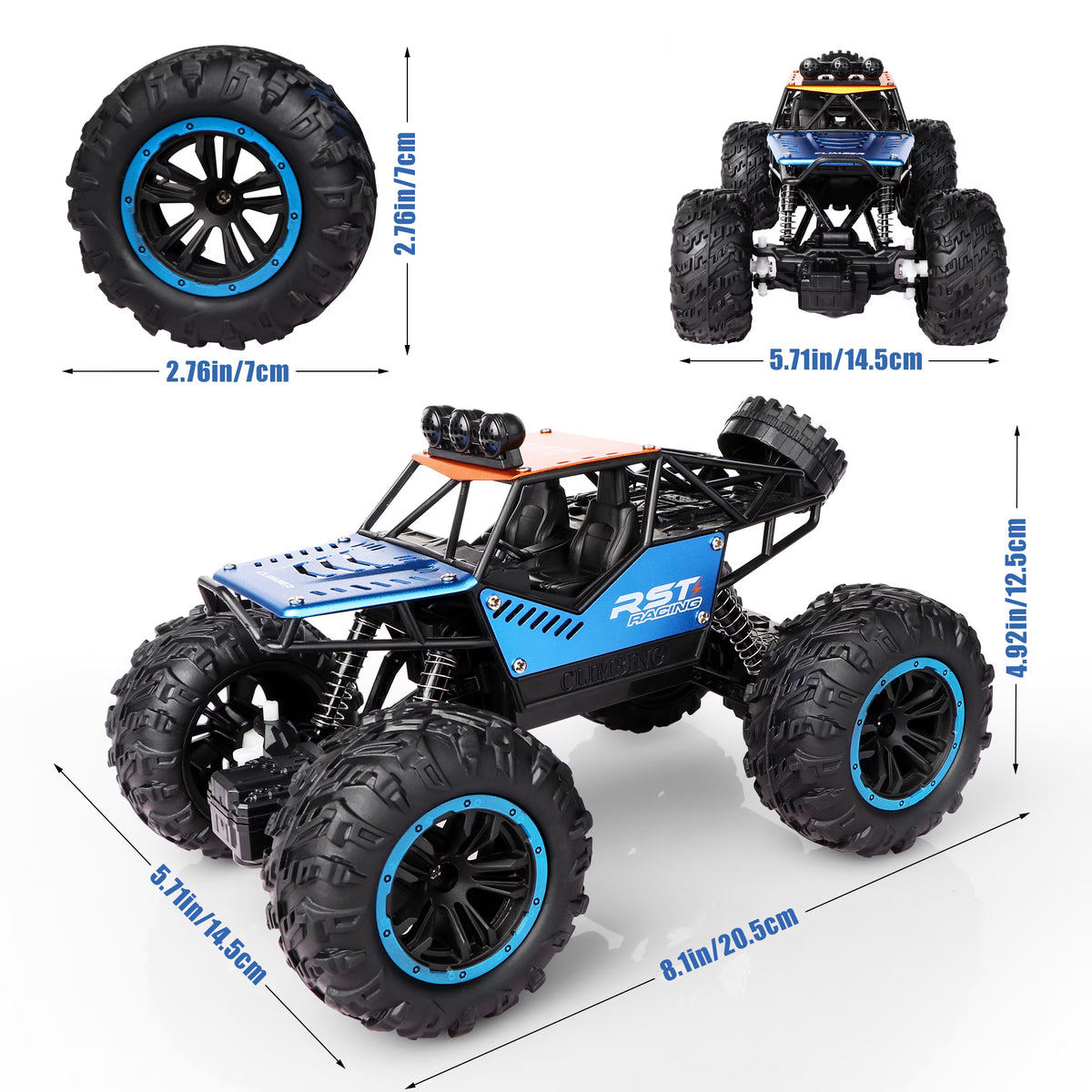Carsky Blue Remote Control Cars 1:18, All Terrain Metal Shell 4X4 Off-Road Vehicle Monster Truck, High Speed 2.4 GHz RC Car, Christmas Birthday Gift Outdoor Toys for Kids 6+ & Adults